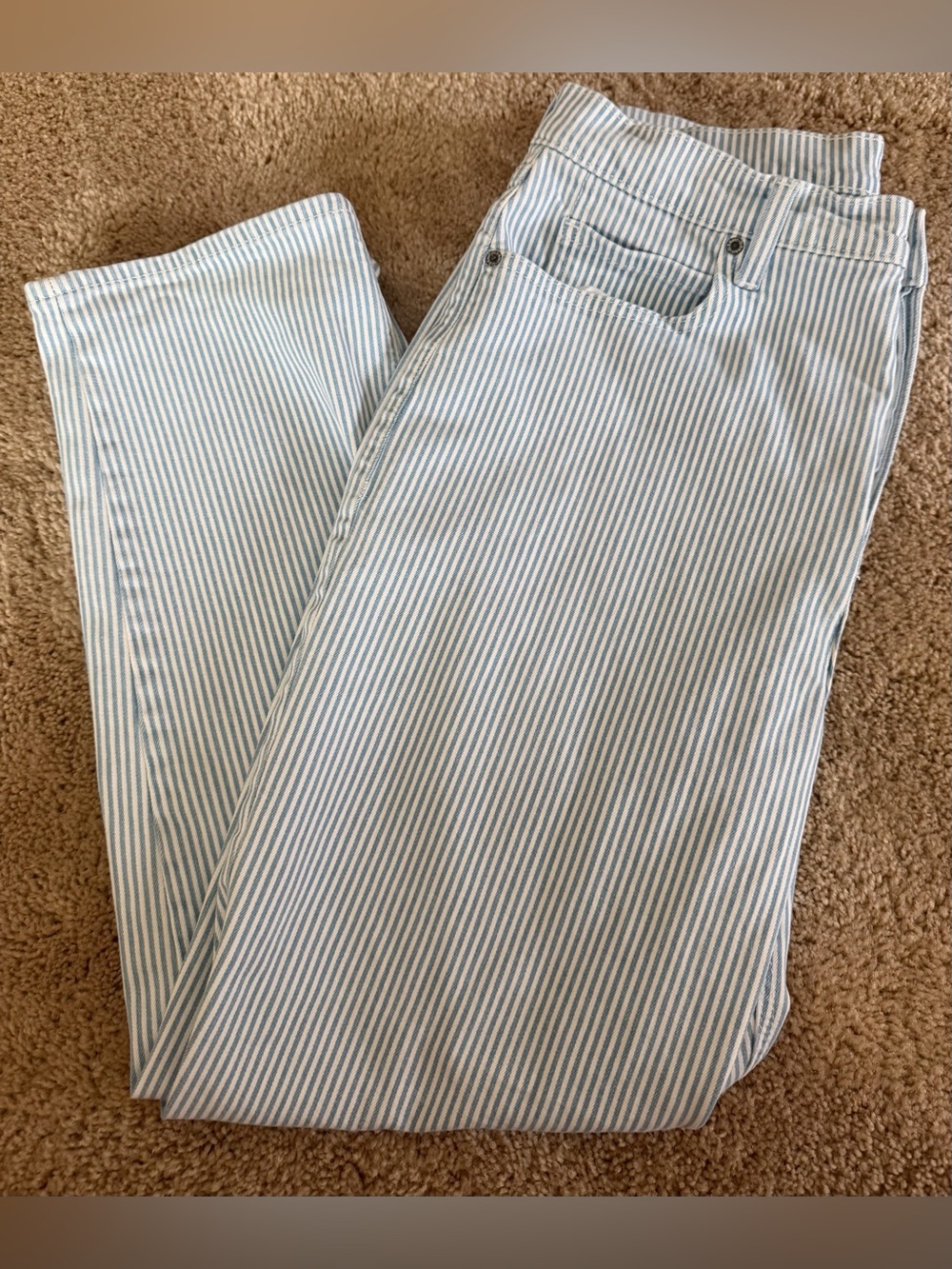 Old Navy Extra High Waisted Sky-Hi Straight Jeans Blue Railroad-Stripe Size 14